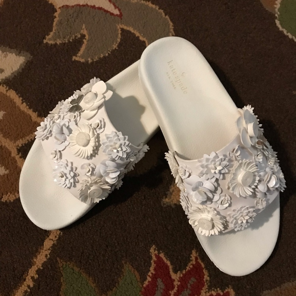 Kate Spade White Skye Floral Slides